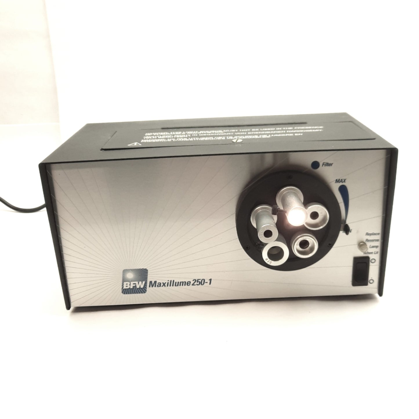 Used BFW 250-1 Maxillume Dual Lamp Fiber Optic Light Source 100/120VAC, Single Turret