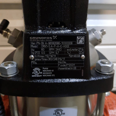 Used Grundfos CRN1-5 A-P-A-E-HQQE Vertical Centrifugal Pump .5HP 1-1/4"PJE 115/230VAC