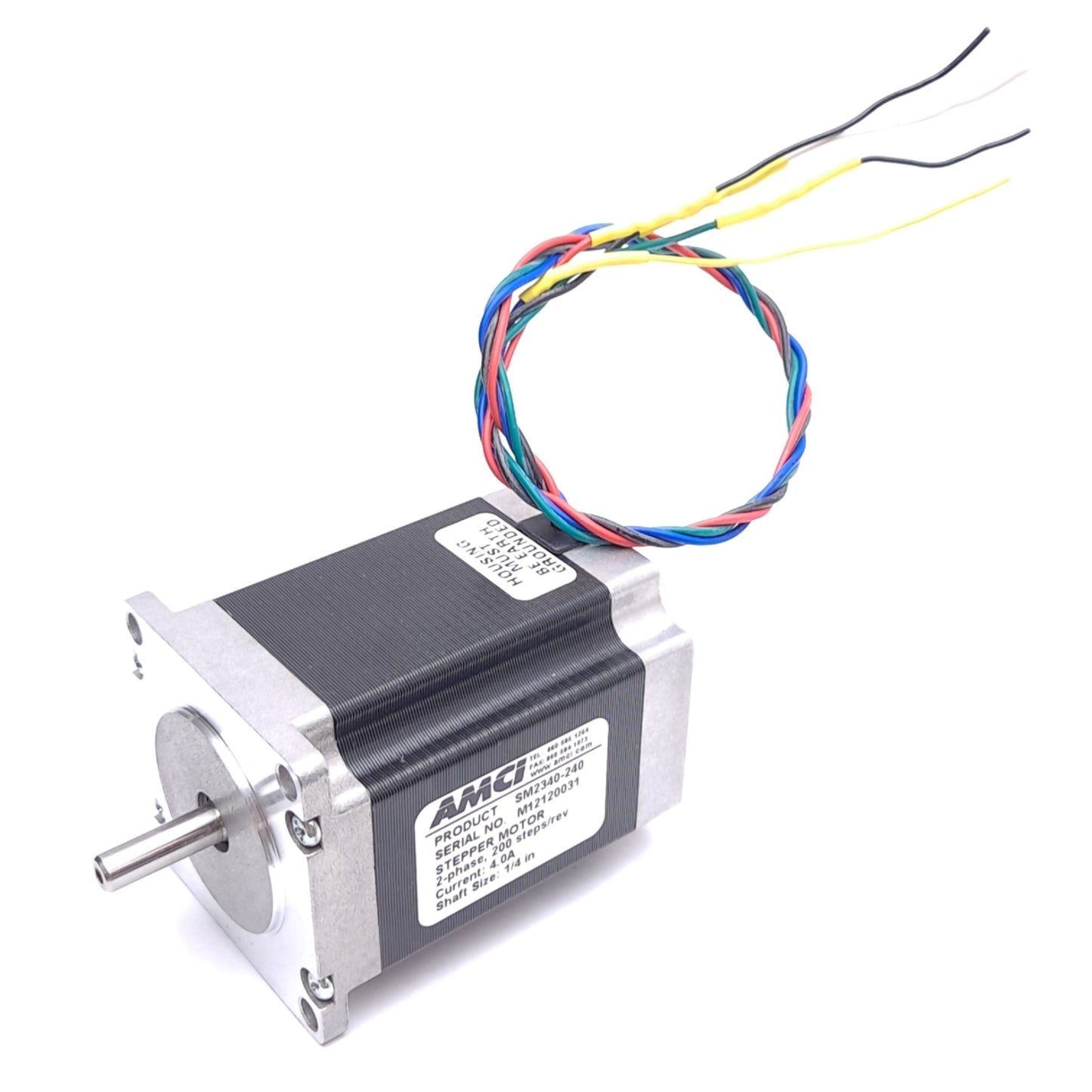 Used AMCI SM2340-240 Stepper Motor, ø1/4in Shaft, NEMA 23, 2-Phase, 200 Steps/Rev, 4A