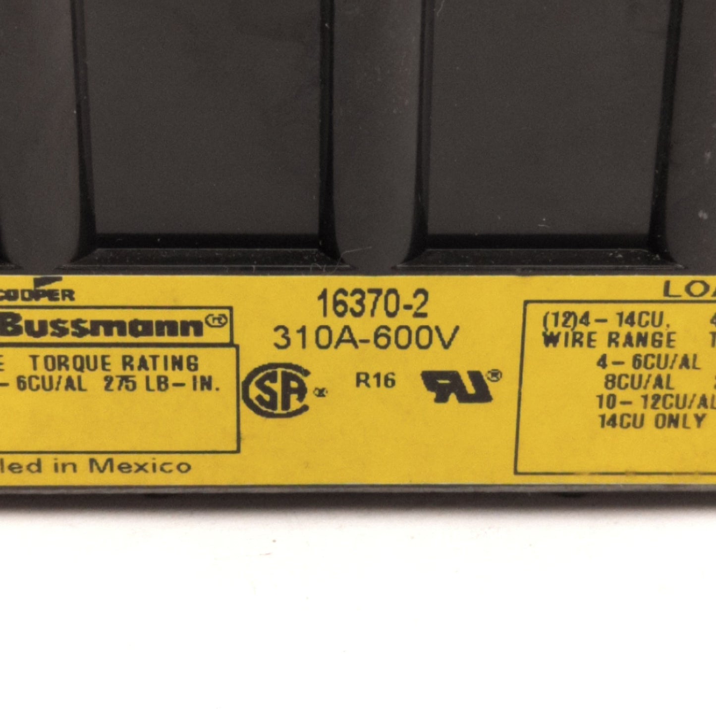 Used Bussmann 16370-2 Power Terminal /Distribution Block, 2-Pole, 600V 310A