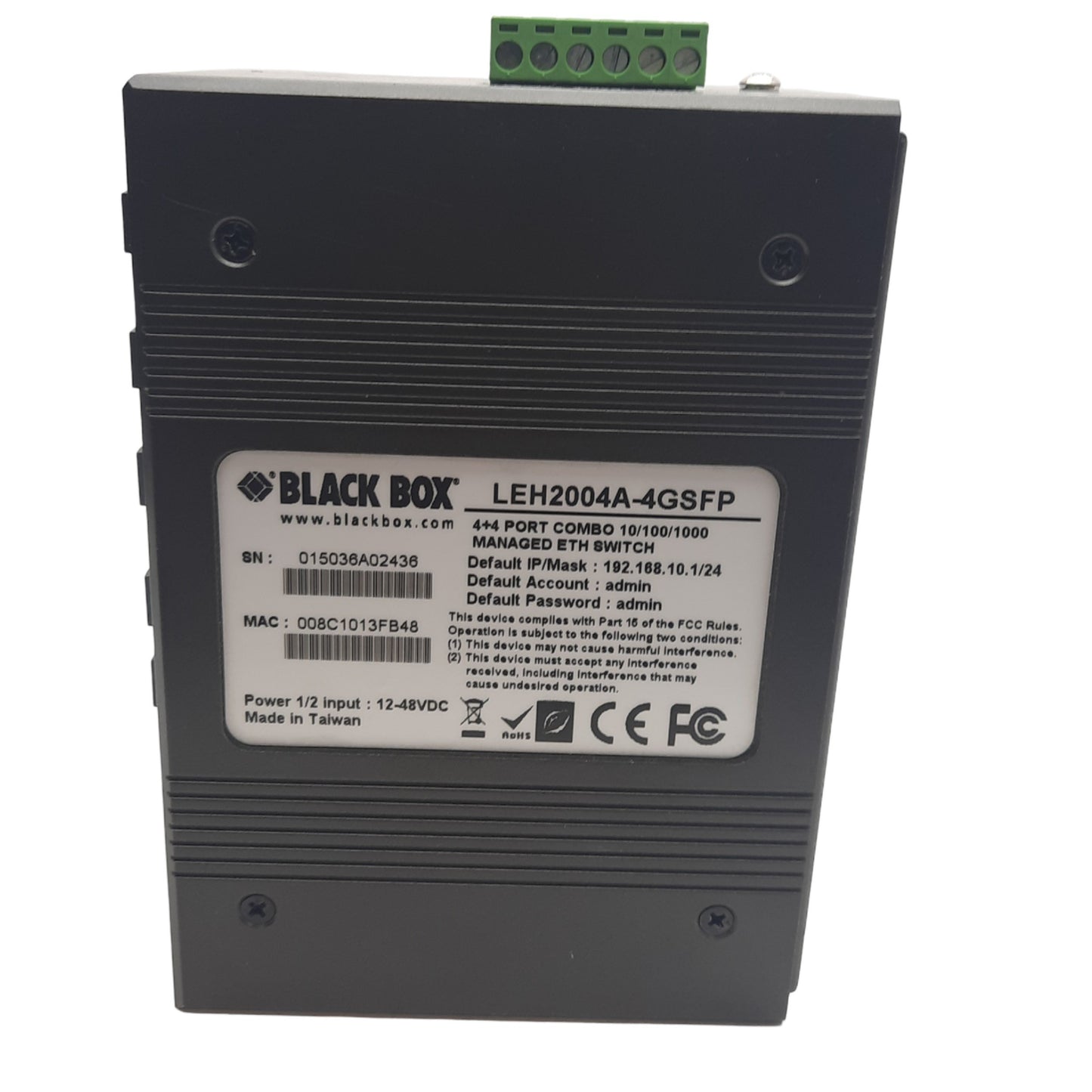 Used Black Box LEH2004A-4GSFP Industrial Managed Gigabit Ethernet Switch, 4-Port