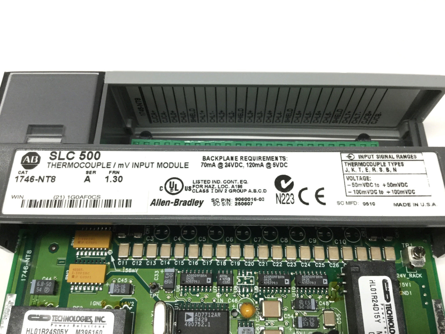 Used Allen Bradley 1746-NT8 SLC 500 Thermocouple / mV Analog Input Module, 8-Channel