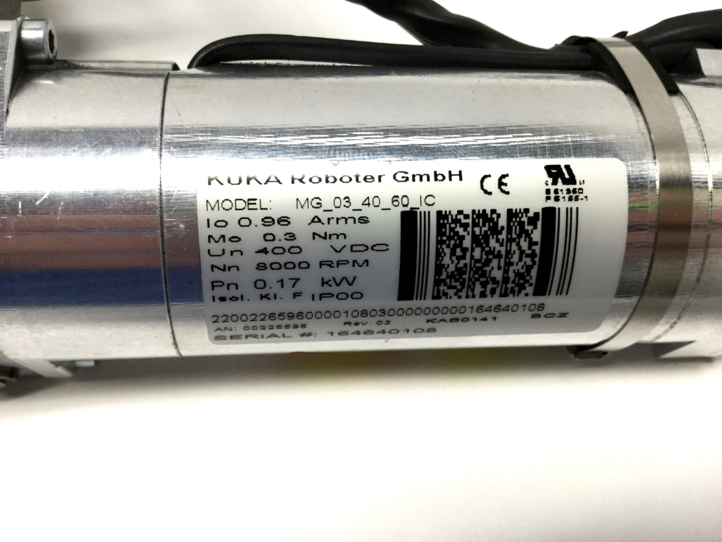 Used KUKA MG-03-40-60-IC Robot Servo Motor 0.3Nm, 400VDC, 8000RPM, 0.17kW