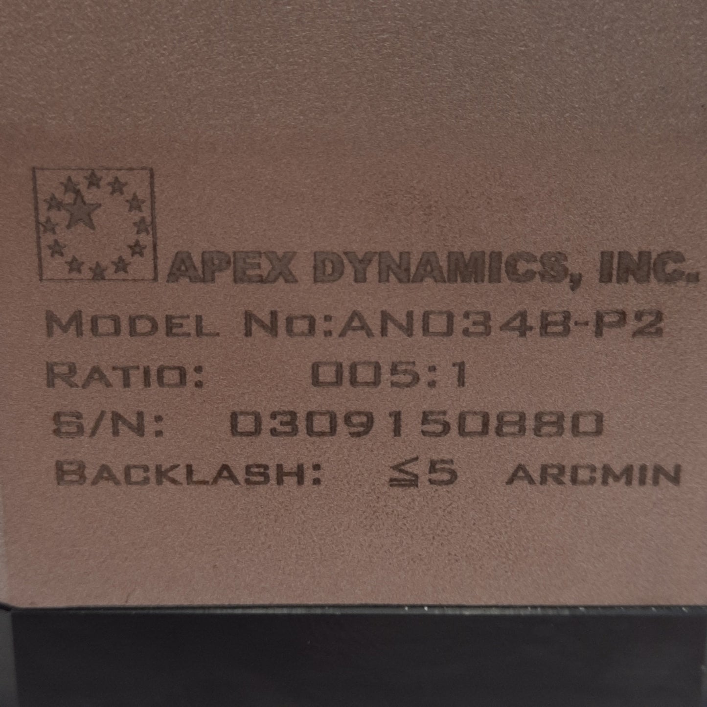 Used Apex Dynamics AN034B-P2 Planetary Gearbox, 5:1, 160Nm, ø1/2in Shaft, NEMA 34