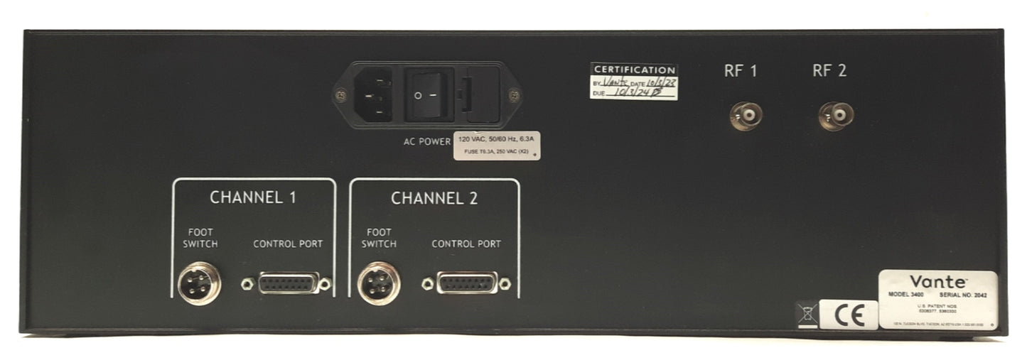 Used Vante 3400 Emerald Thermal Former Controller 2-Channel 500W 6.78MHz 120VAC
