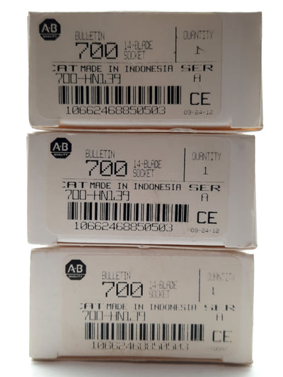 New Lot of 3 Allen Bradley 700-HN139 Relay Socket, 14-Blade, DIN for 4-Pole 700-HF
