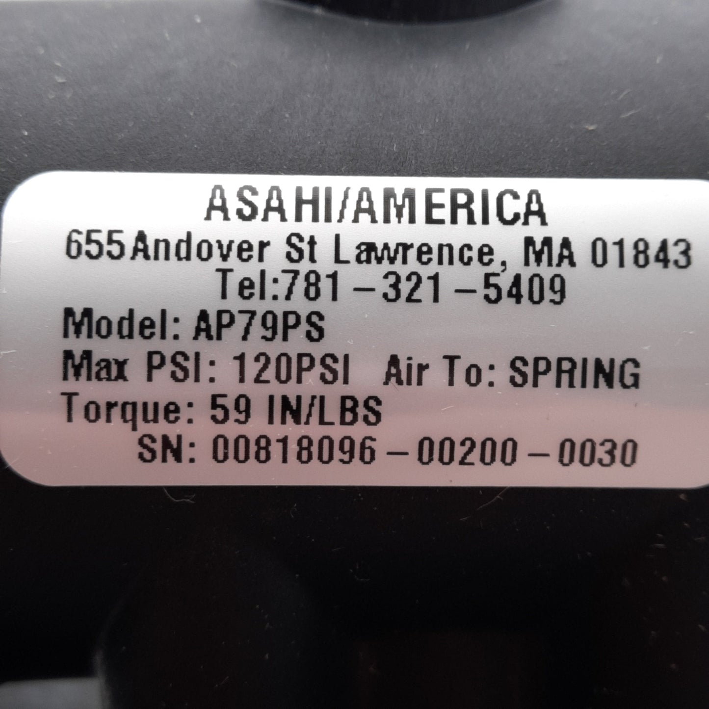 Used Asahi/America AP79PS Pneumatic Actuator & Ball Valve, Spring Return, 3/4in NPT