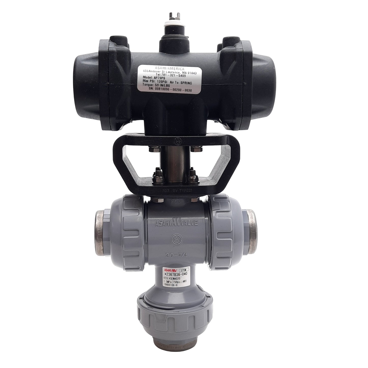 Used Asahi/America AP79PS Pneumatic Actuator & Ball Valve, Spring Return, 3/4in NPT