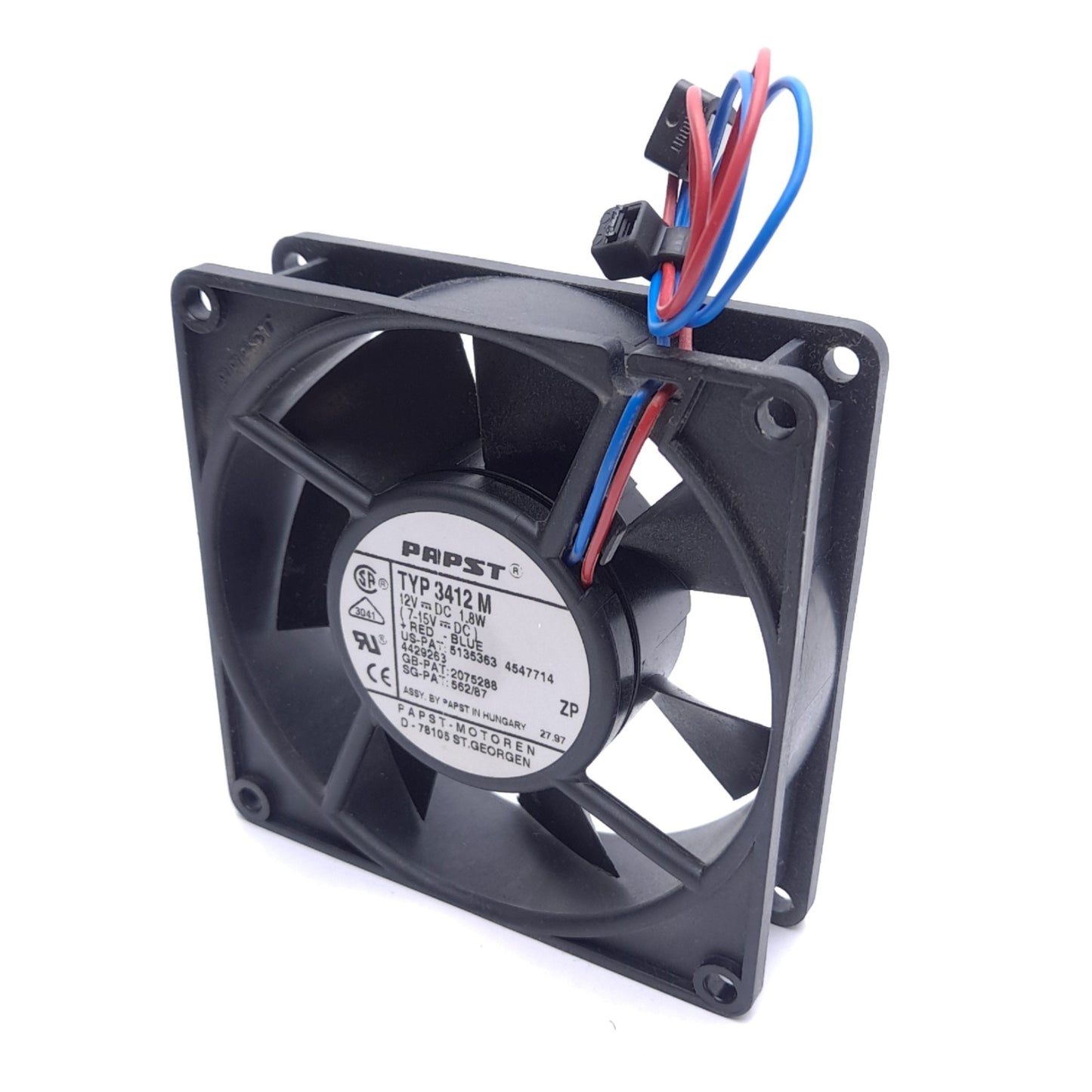Used EBM Papst 3412M Tubeaxial Fan, 12VDC, 1.8W, 32dBA, 92 x 92 x 25 mm, 42CFM