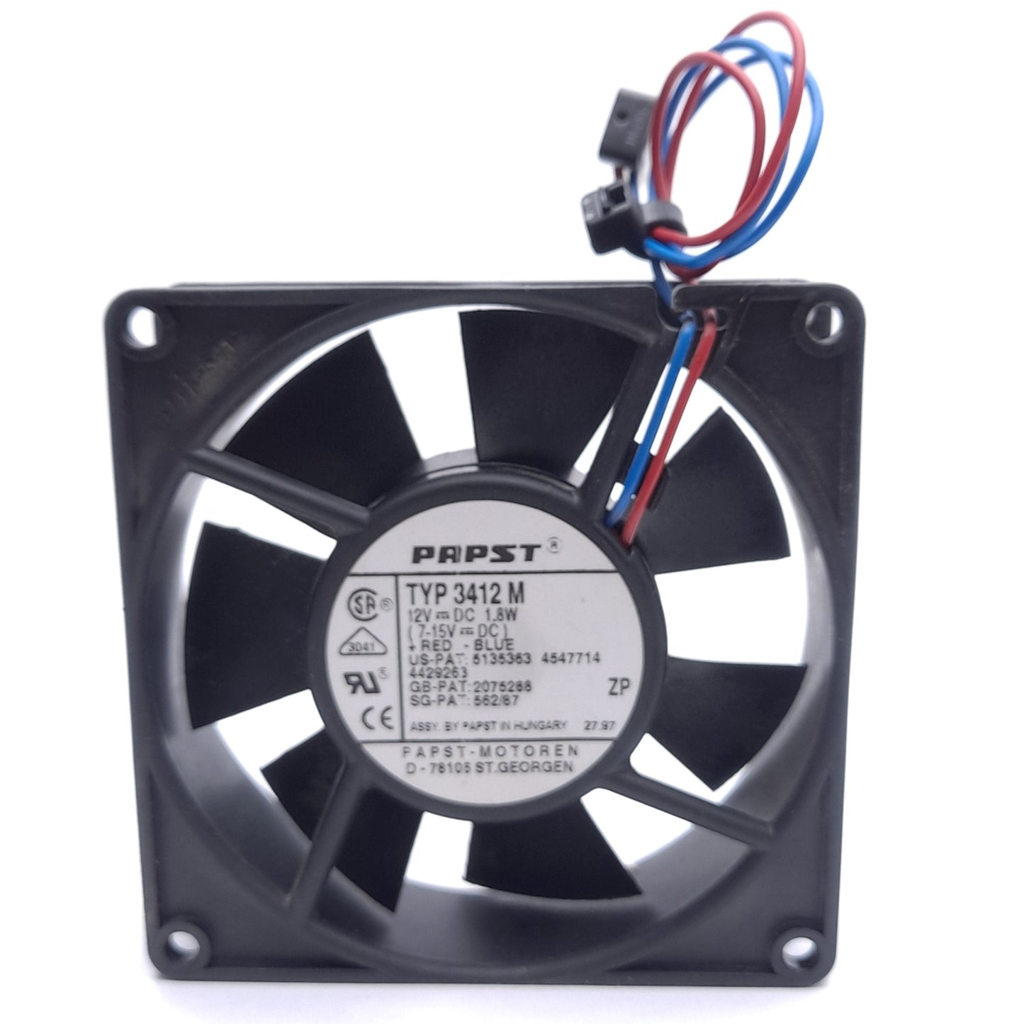 Used EBM Papst 3412M Tubeaxial Fan, 12VDC, 1.8W, 32dBA, 92 x 92 x 25 mm, 42CFM