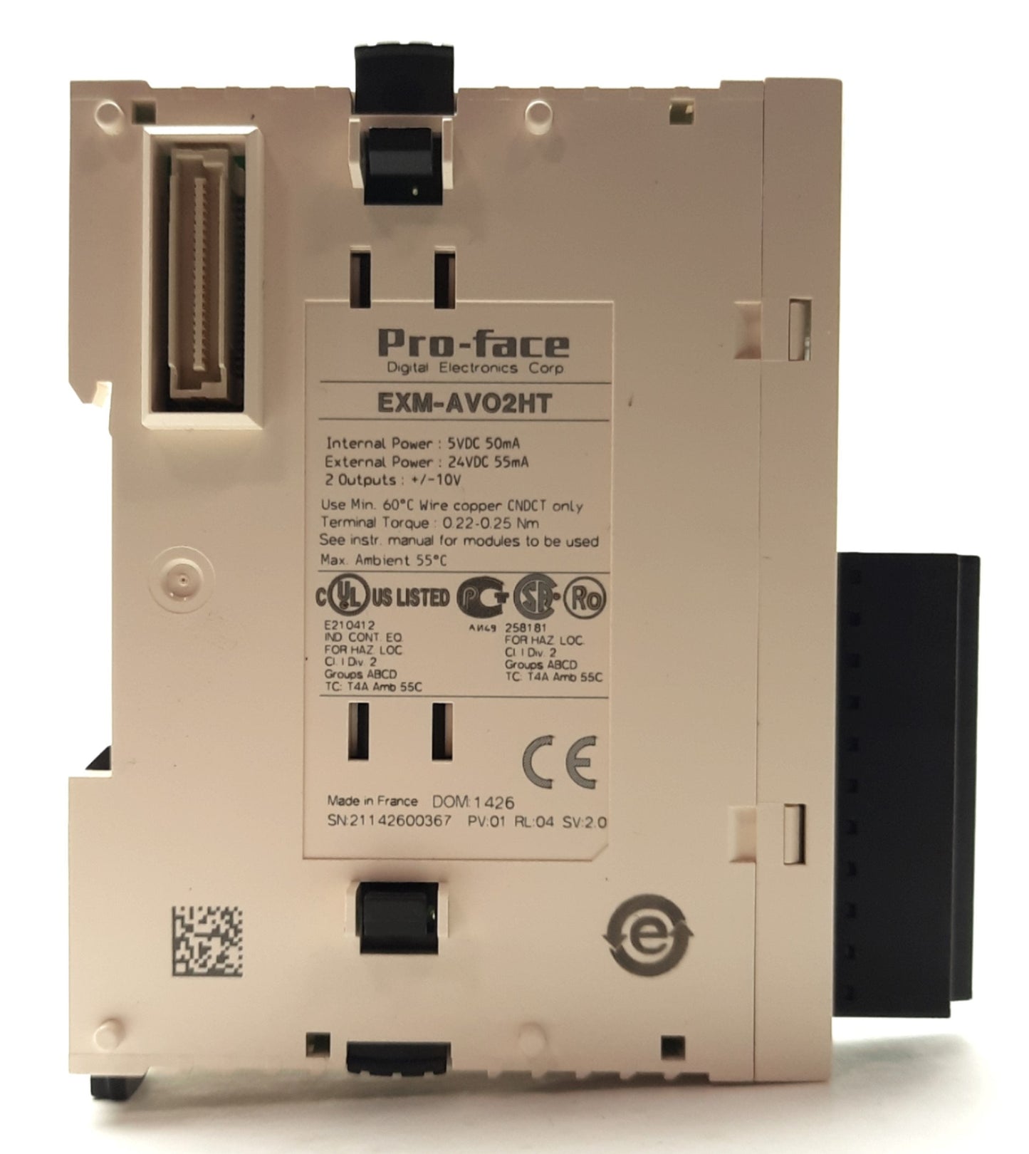 Used Pro-Face EXM-AVO2HT Analog Output Module, 2-Channel +/-10VDC 24VDC