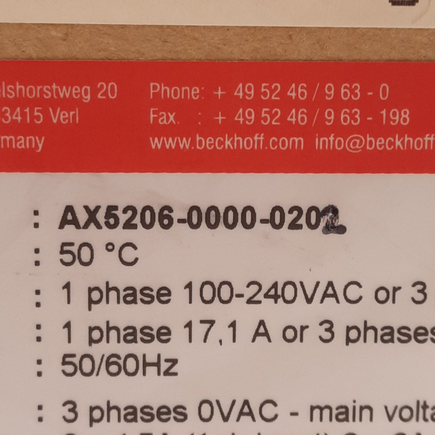 New Beckhoff AX5206-0000-0202 Digital Compact Servo Drive, 2-Channel, 3PH 100-480VAC