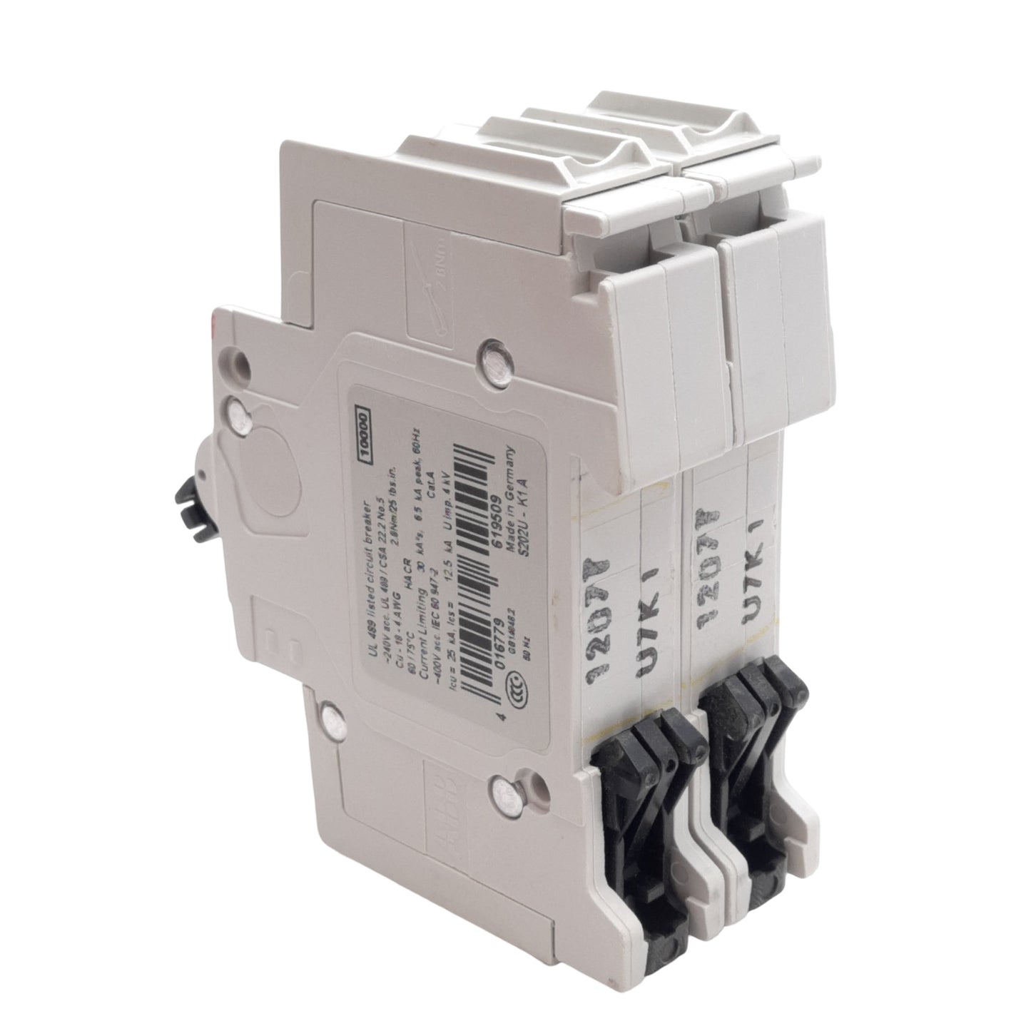 New ABB S202U-K1 Circuit Breaker, K-Curve, 2-Pole, 1A, 240VAC 50/60Hz, DIN Rail