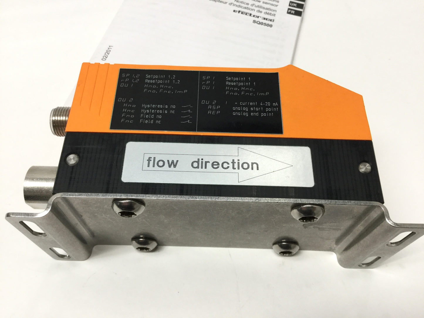 Used IFM SQ0500 Water Flow Meter Monitor, 10bar, 1-200mL/min, 19-30VDC, PNP, 4-20mA
