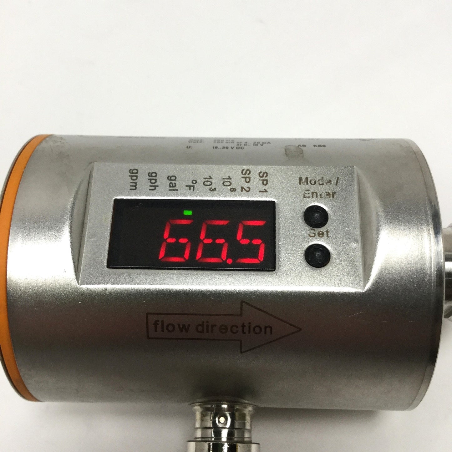 Used IFM SM6001 Magnetic Inductive Flow Meter Monitor, 6.6GPM, 19-30VDC, G1/2 Ports