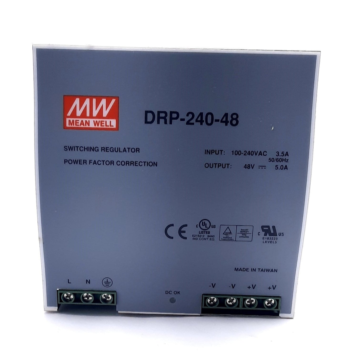 New Mean Well DRP-240-48 Power Supply, 48VDC 5A Output 100-240VAC 3.5A Input