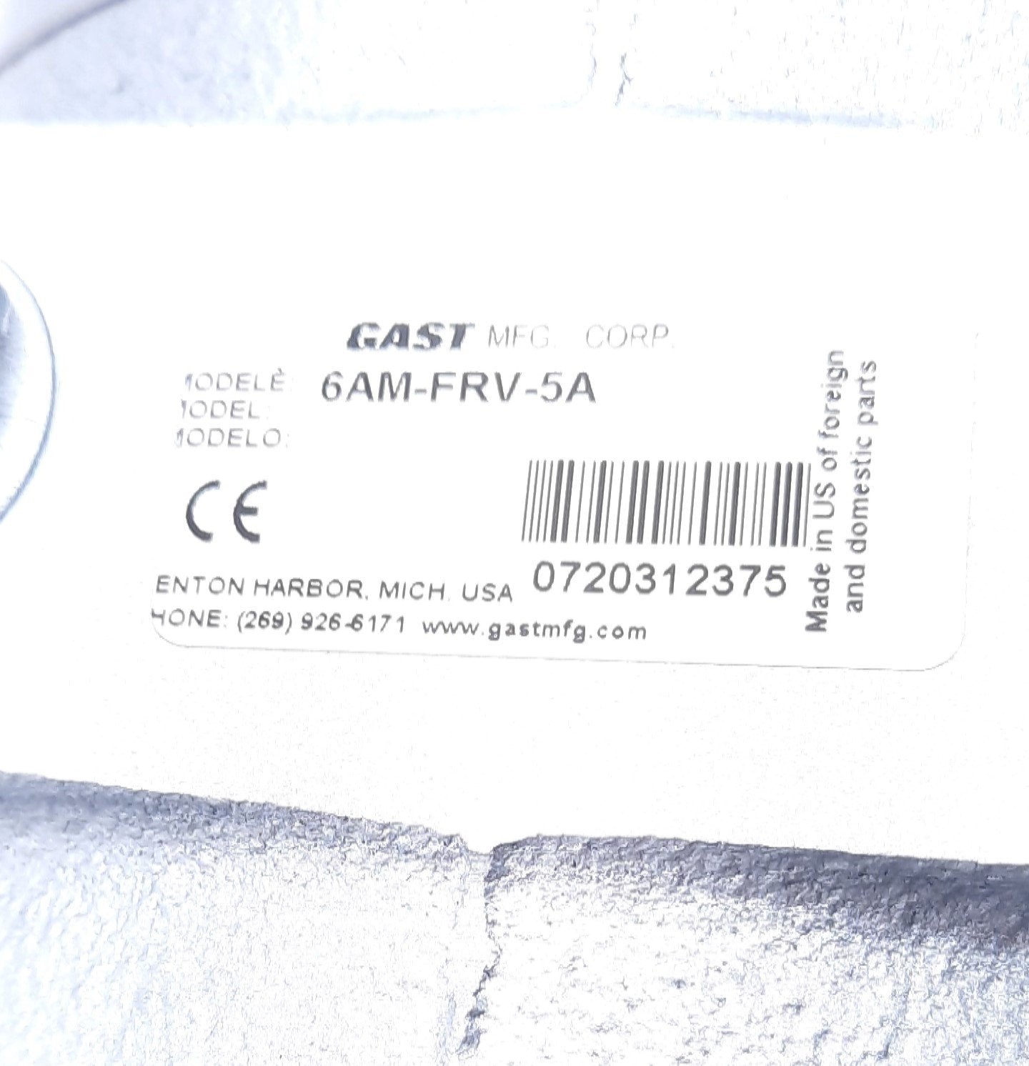 New Gast 6AM-FRV-5A Reversible Lubricated Air Motor 4 Hp, 100Psi 3000Rpm 16mm