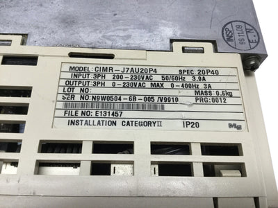 Used Yaskawa CIMR-J7AU20P4 GPD305 Mini AC Inverter Servo Drive, 3PH 230VAC 3A, 1/2HP