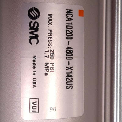 New SMC NCA1D200-4800-X142US Pneumatic Cylinder, ø2in Bore, 48in Stroke, 3/8in NPTF