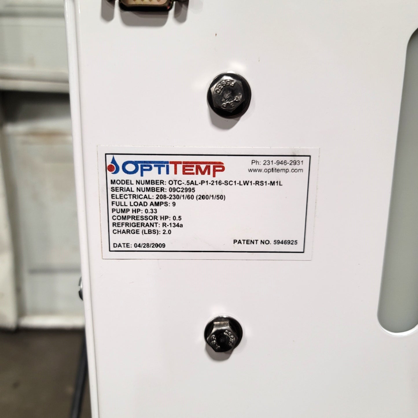 Used Optitemp OTC-.5AL-P1-216-SC1-LW1-RS1-M1L Chiller 1.3kW, 2.3GPM, 208-230VAC 1-Ph