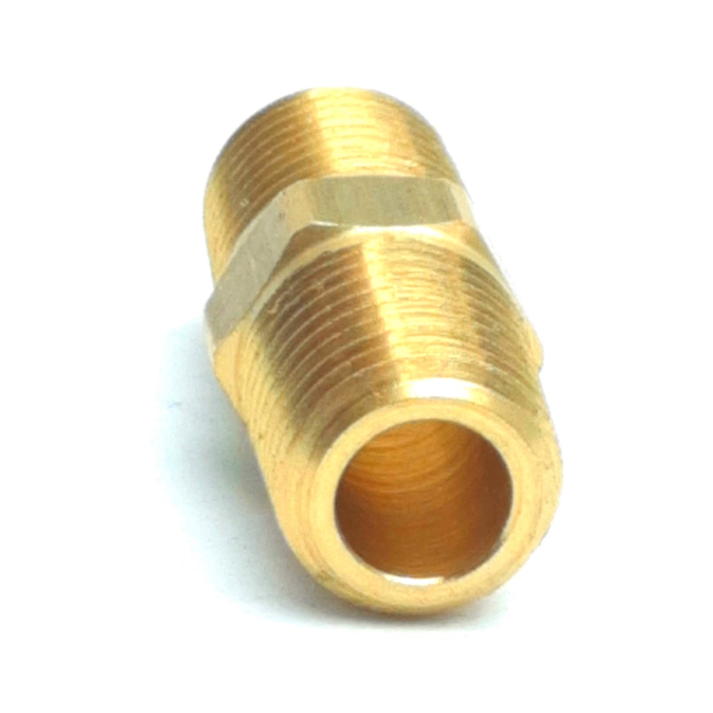 New – Open box Lot of 35 Polyconn PC122B-4 Brass Nipple Hex, 1/4in NPT Male, 1-3/8in Length