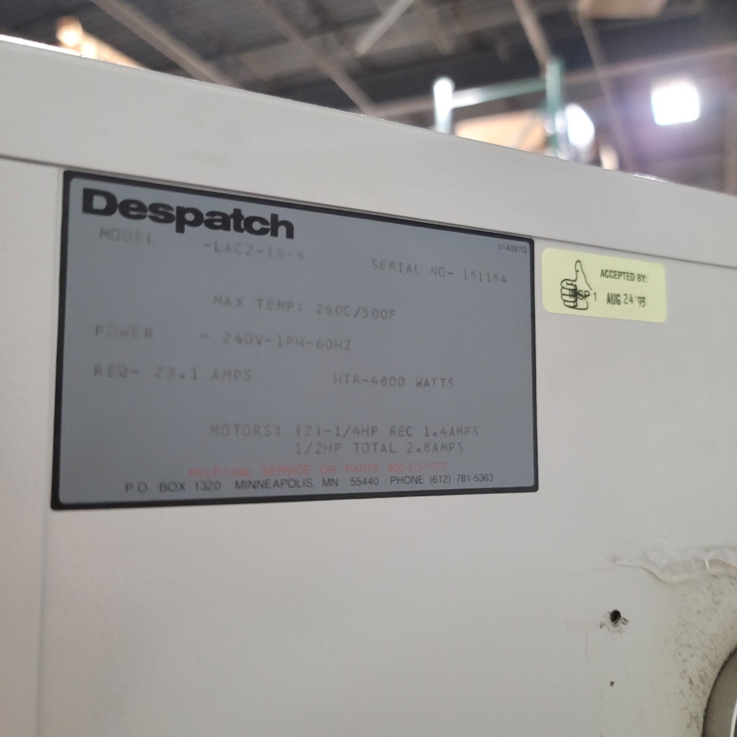 Used Despatch LAC2-18-4 High Performance Benchtop Oven 40°C To 260°C, 240VAC 1-Ph 23A