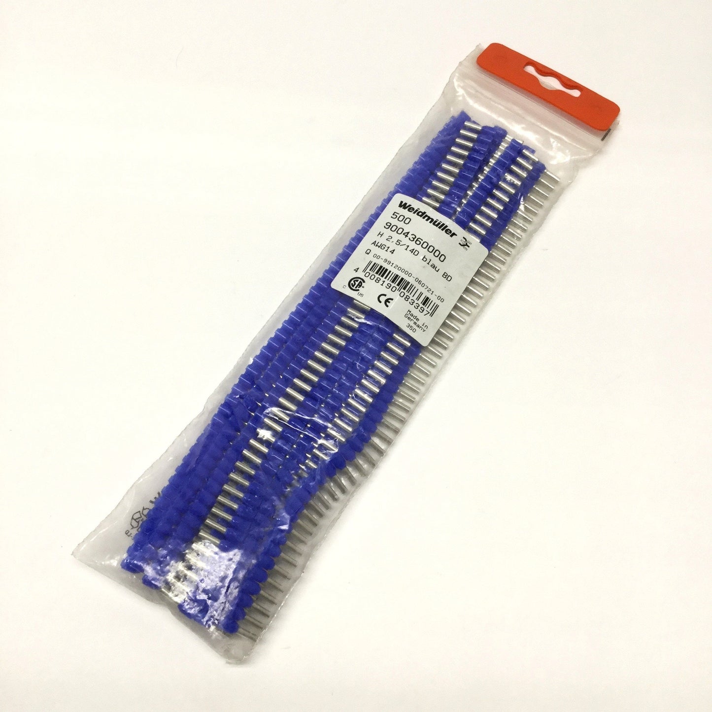 New Bag of 500 Weidmuller 9004360000 Single Wire-End Ferrules, 14 AWG 2.5mm², Blue