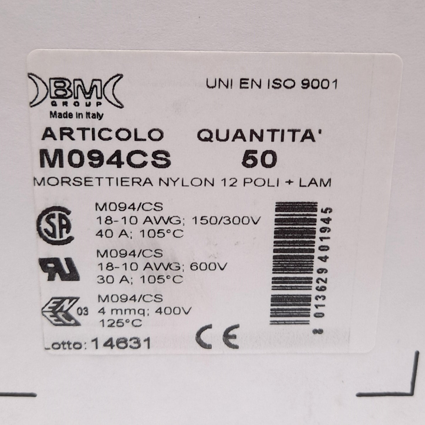 New Lot of 50 BM Group M094CS Terminal Block Strip, 12-Pole, Direct Mount, 18-10 AWG