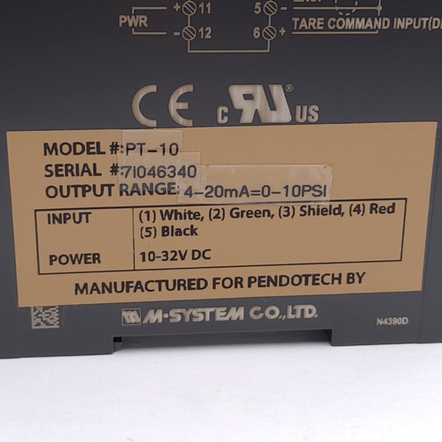 New – Open box Pendotech PT-10 Pressure Sensor Transmitter, 4-20mA Output, 0-10psi, DIN Rail