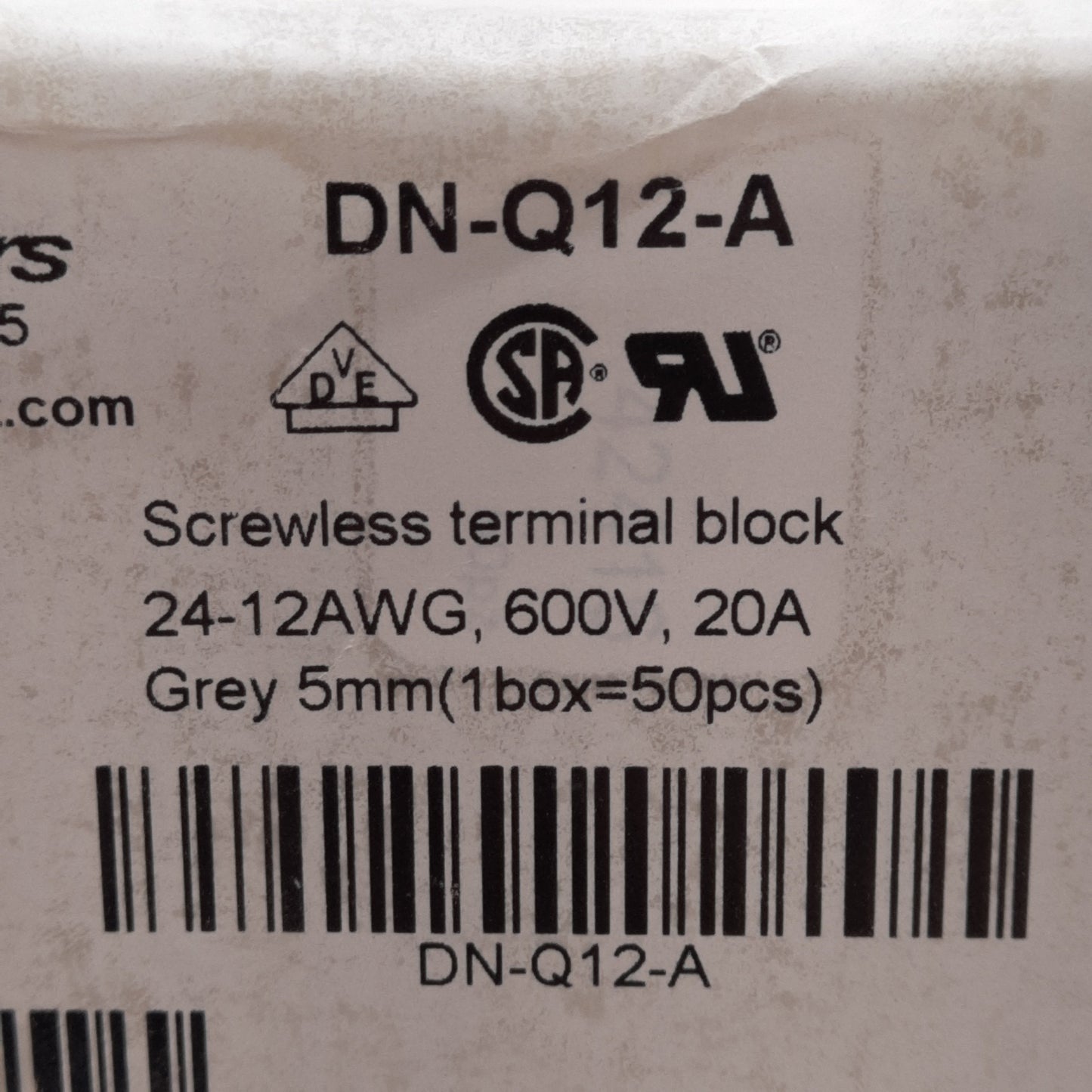 New Lot of 50 DINnectors DN-Q12-A Feedthrough Terminal Block, 600V 20A, DIN Rail
