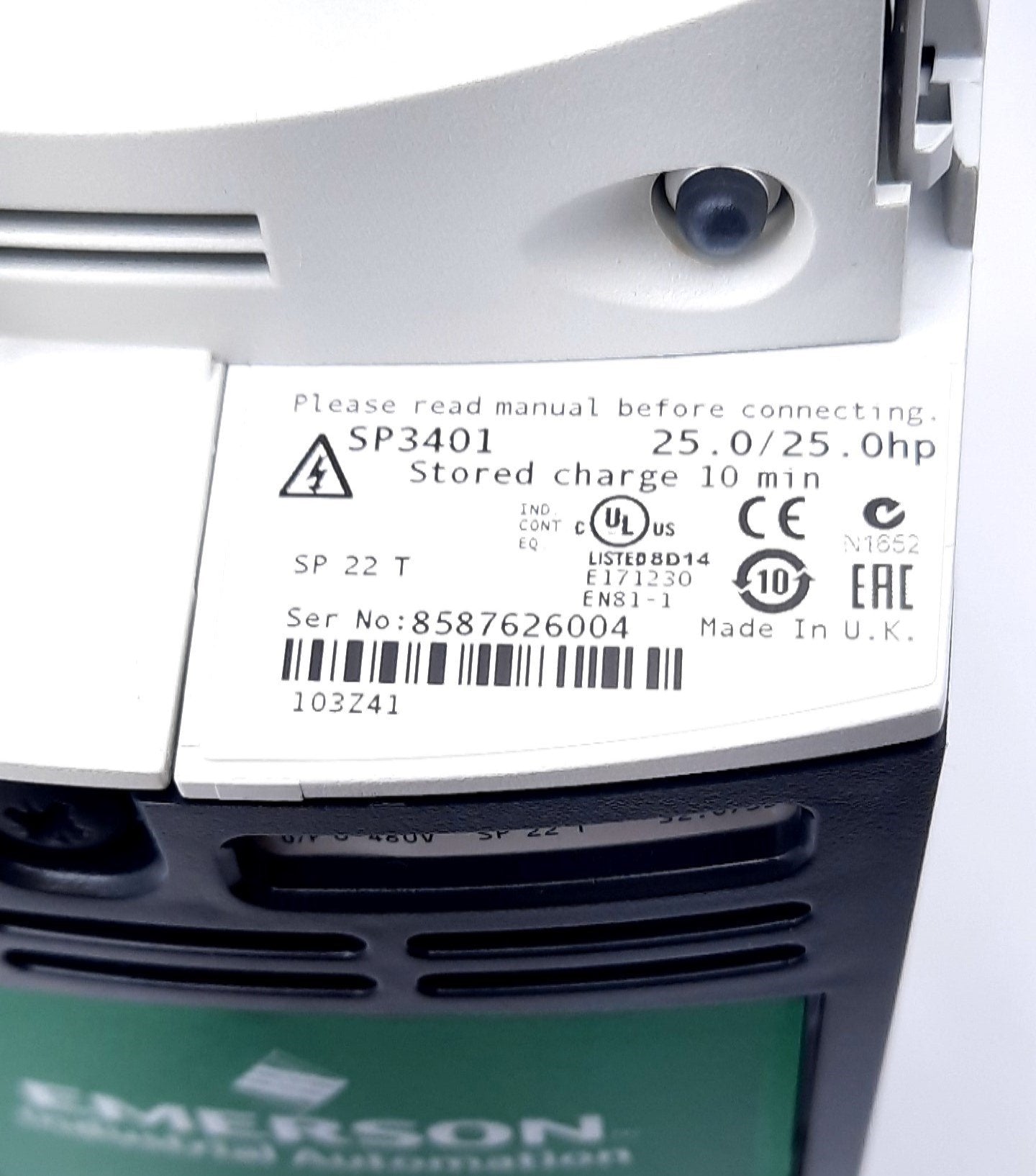 New Emerson SP3401 Unidrive Inverter AC Motor Drive 25HP 3 Phase 380-480VAC, 34A