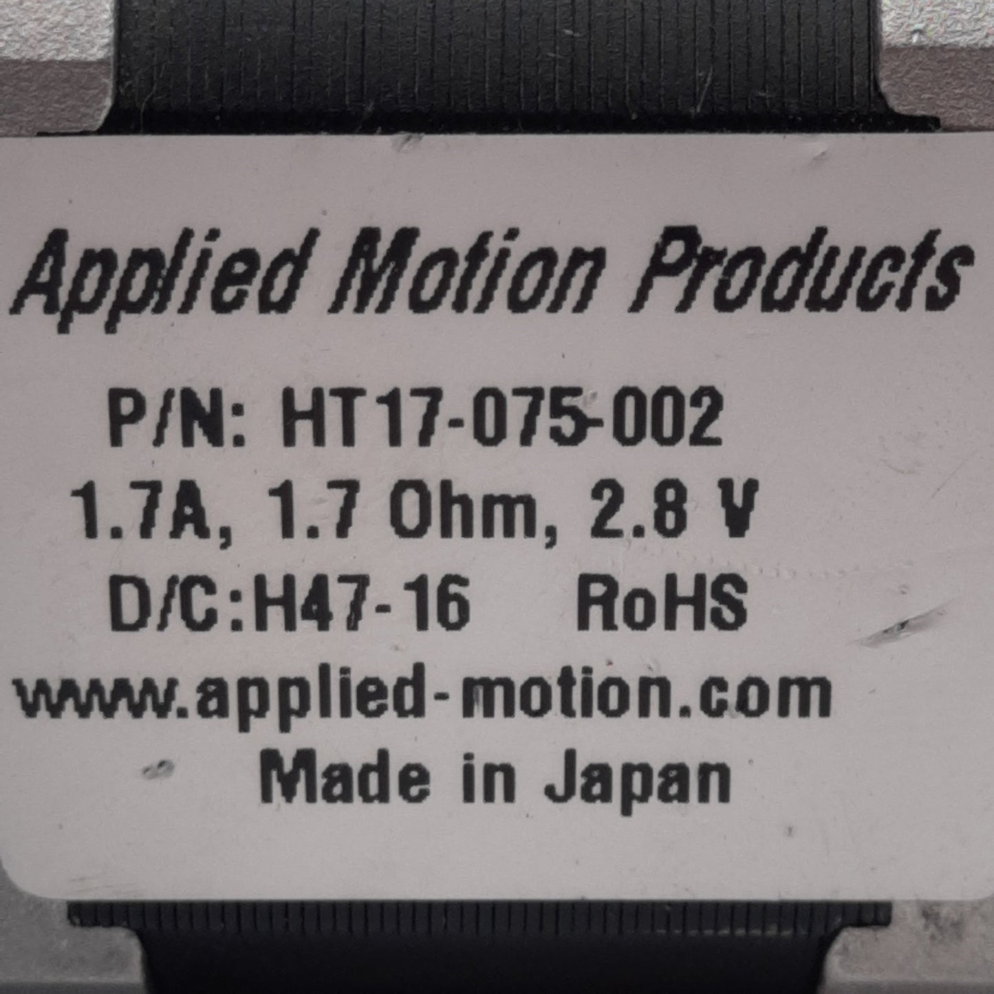 Used Applied Motion HT17-075-002 Stepper Motor, 2-Phase, 1.8°/Step, 2.8VDC, NEMA 17