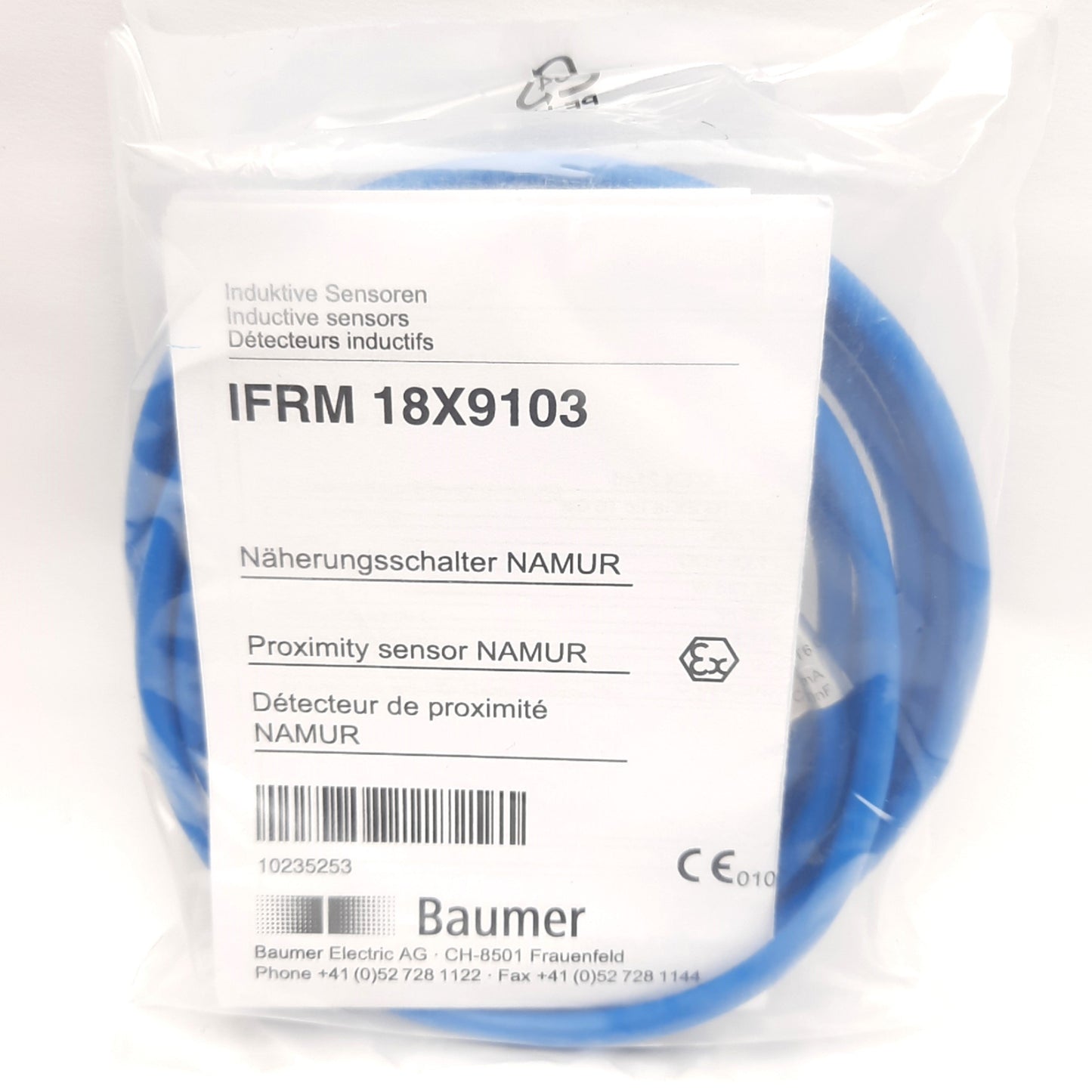 New Baumer IFRM 18X9103 Inductive Sensor, NAMUR Output, 8mm Range, 5 to 30VDC, 2m