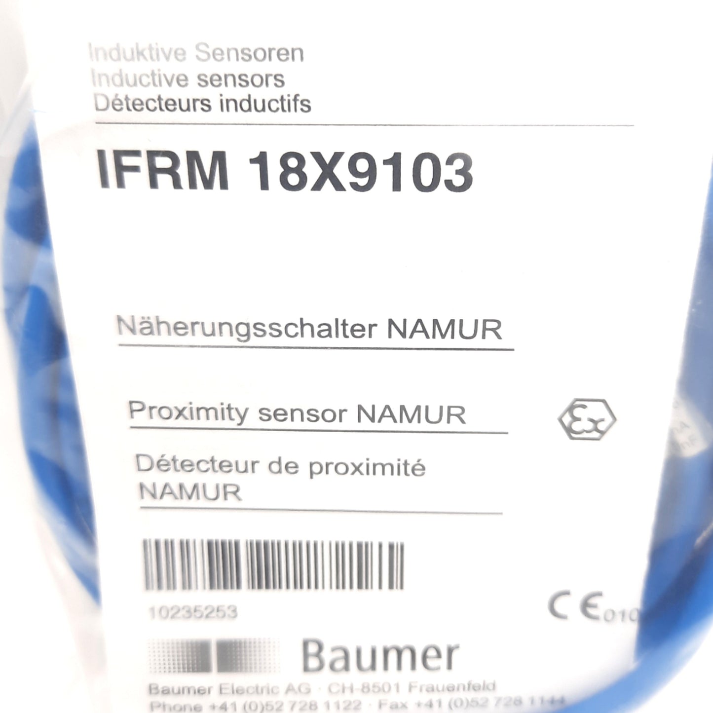 New Baumer IFRM 18X9103 Inductive Sensor, NAMUR Output, 8mm Range, 5 to 30VDC, 2m