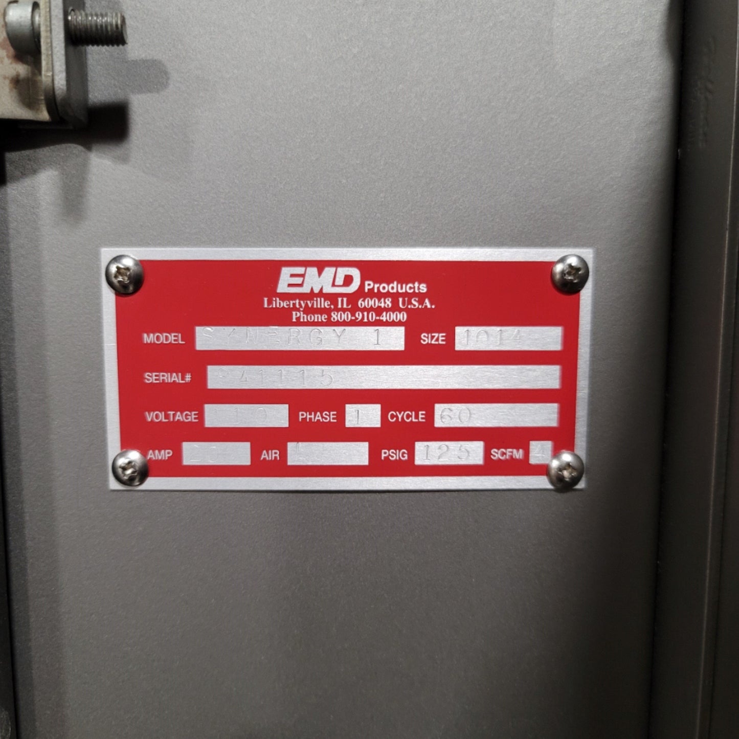 Used EMD Products Synergy I Tray Sealer 10" x 14" x 4" Trays, 120VAC 20A, 125psi 4CFM