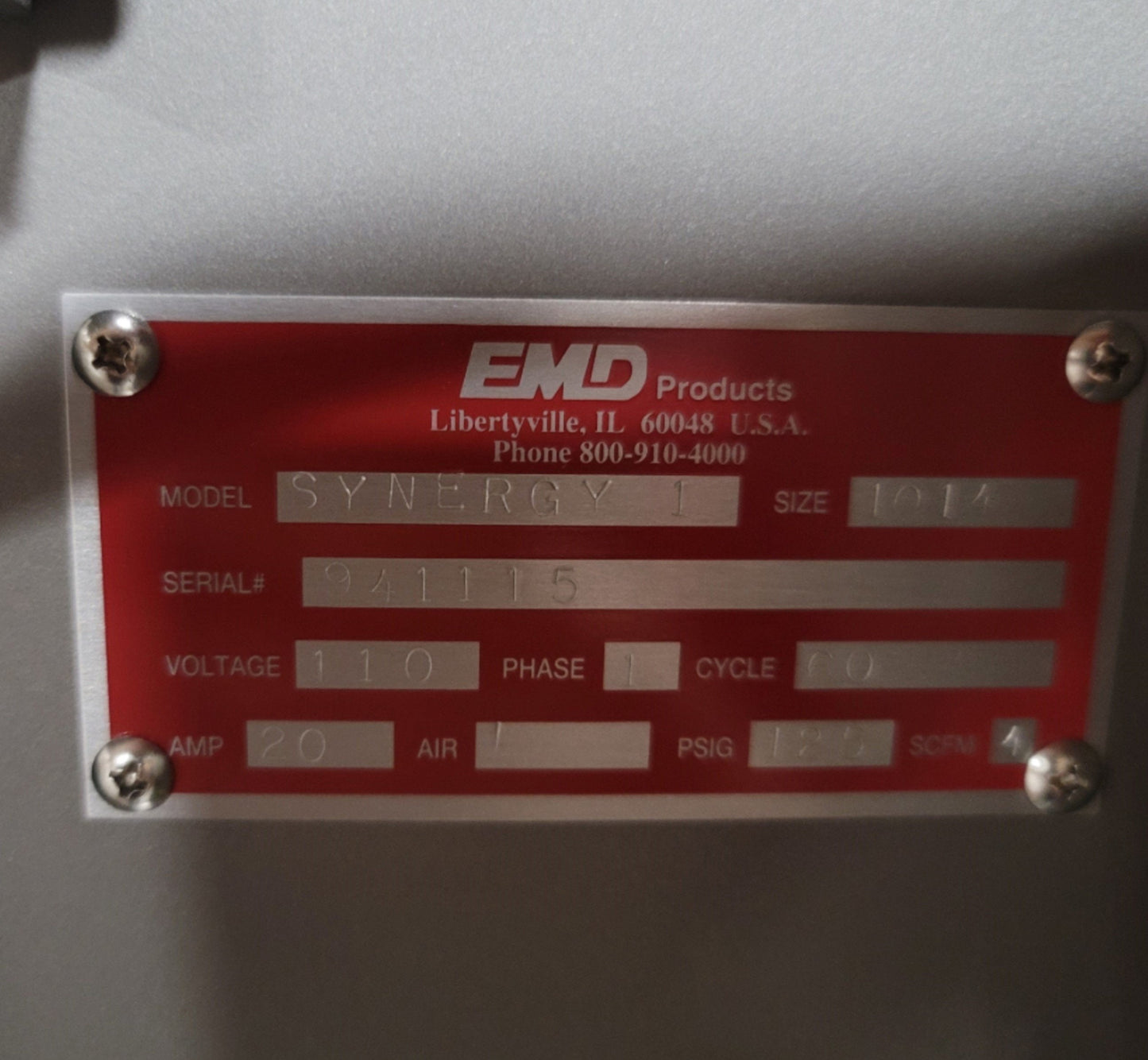 Used EMD Products Synergy I Tray Sealer 10" x 14" x 4" Trays, 120VAC 20A, 125psi 4CFM