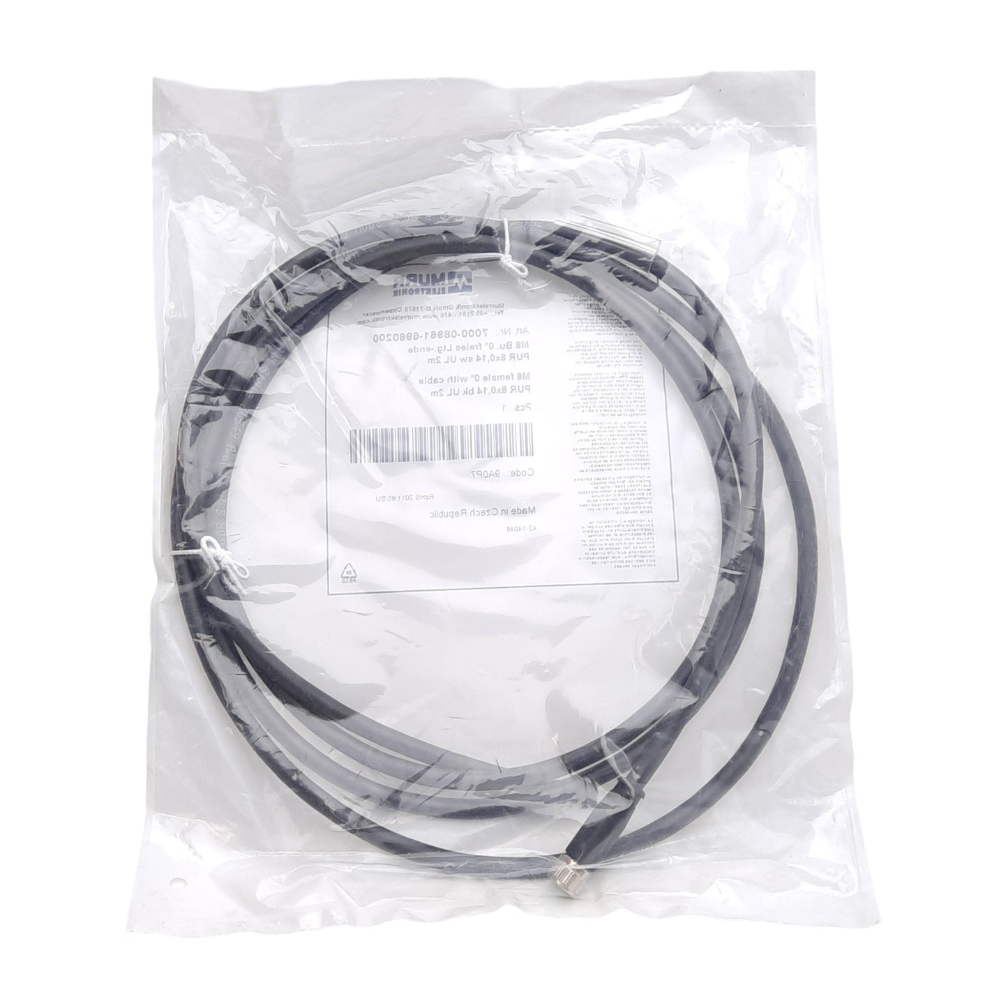 New Murr Elektronik 7000-08961-6960200 Cordset, 30VAC/DC 1.5A, 8-Pin M8 Female, 2m