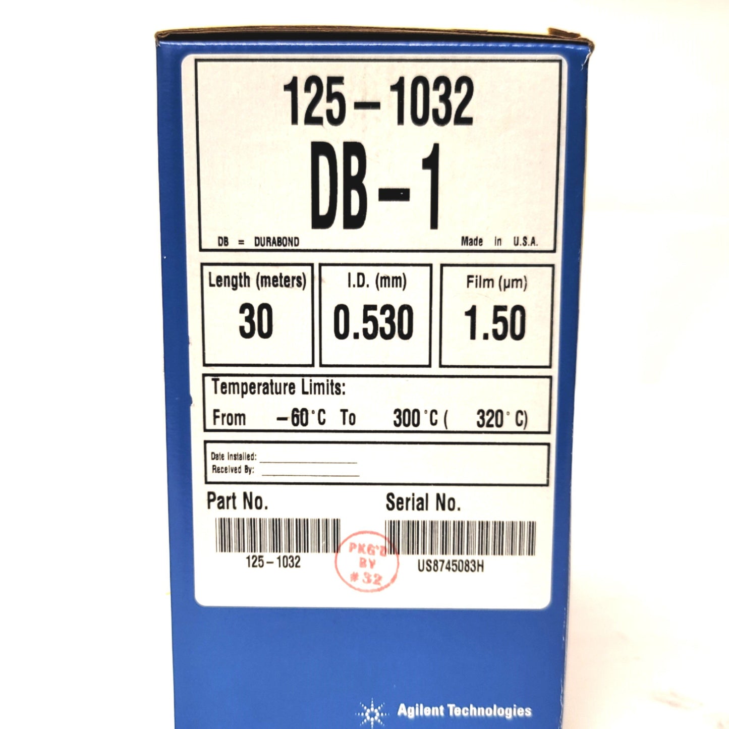 Used Agilent 125-1032 DB-1 Gas Chromatography Column 30m, 0.53mmI.D. -60°C To 300°C