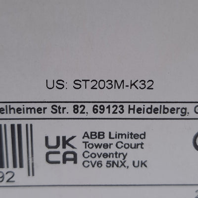 New ABB ST203M-K32 Miniature Circuit Breaker, 3-Pole, 32A, 480Y/277VAC, DIN Rail