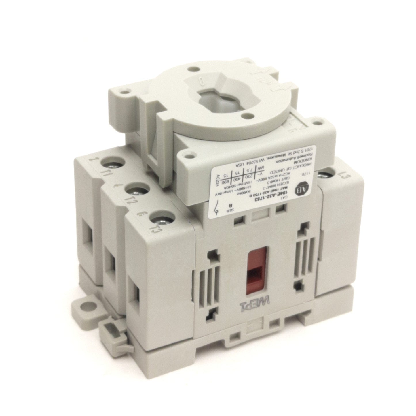 New Allen Bradley 194E-A32-1753 Disconnect Switch 3-Poles, 600VAC, 32A, DIN Rail
