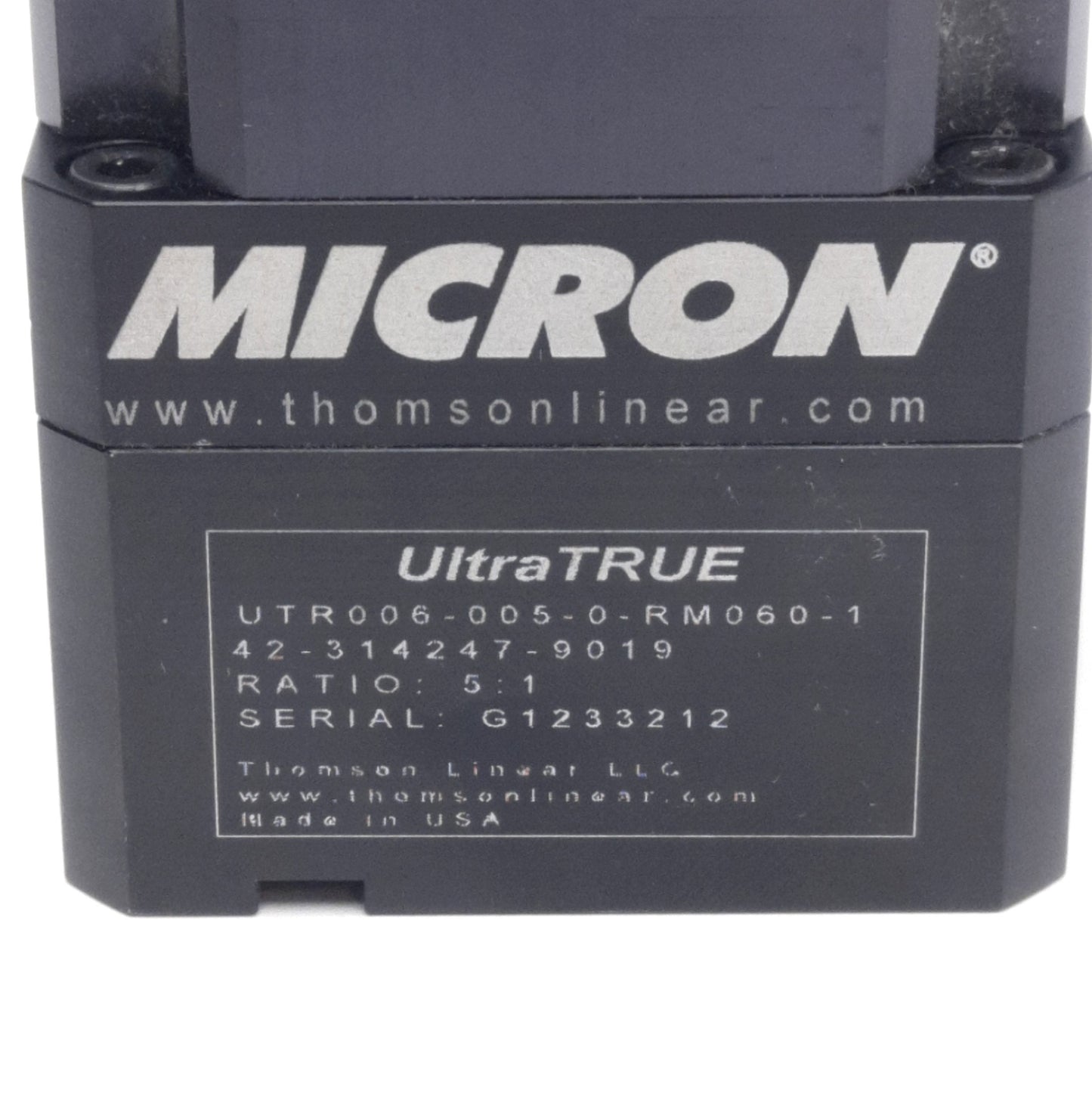 Used Thomson Linear UTR006-005-0-RM060-1 Micron Right Angle Gearbox, 5:1, 60mm Frame