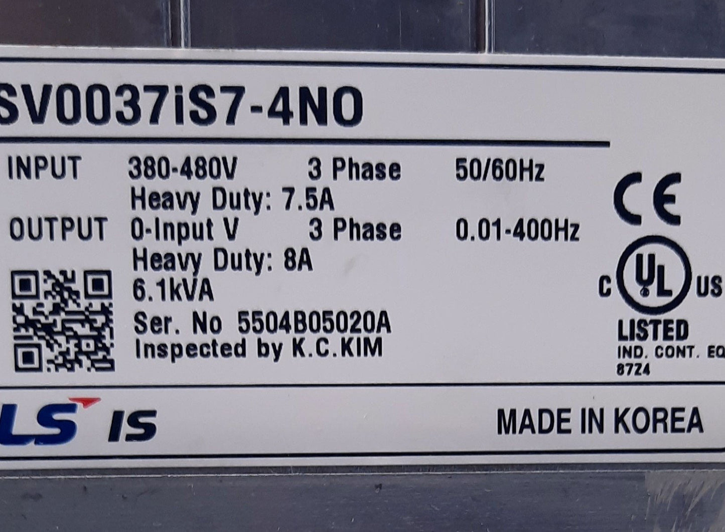 New LS Electric SV0037iS7-4NO Variable Frequency Drive 380-480VAC 8A, 12A 5HP, 7.5HP