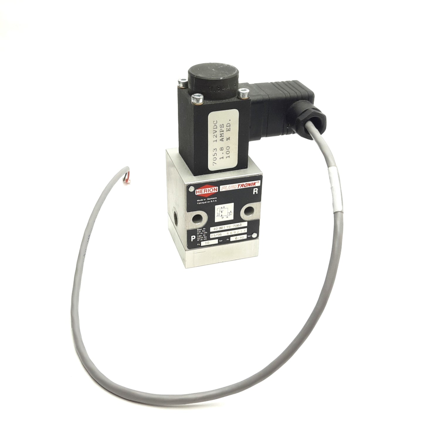 Used Norgren 40-881-19-7053 Herion Solenoid Valve, G1/8 Thread, 0-10bar, 12VDC Coil