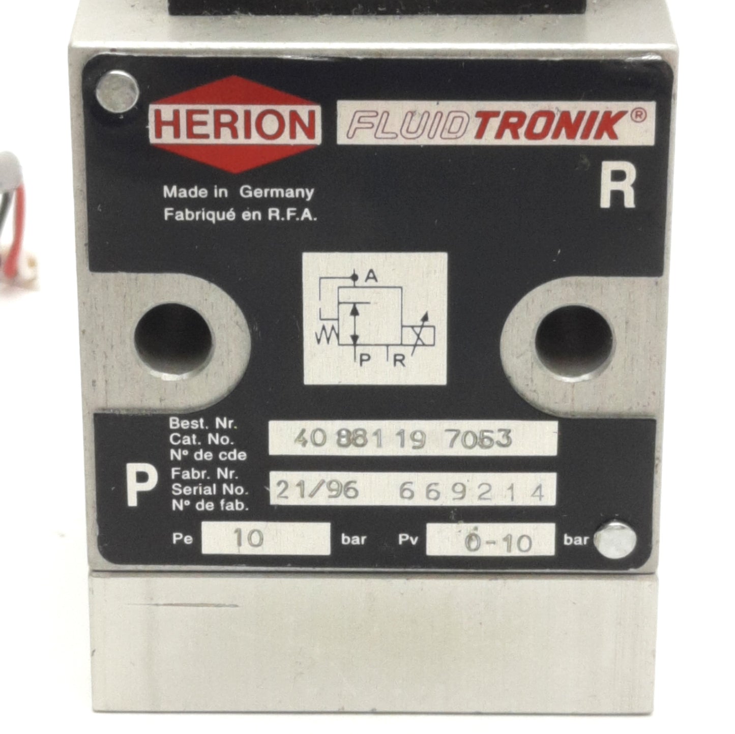 Used Norgren 40-881-19-7053 Herion Solenoid Valve, G1/8 Thread, 0-10bar, 12VDC Coil
