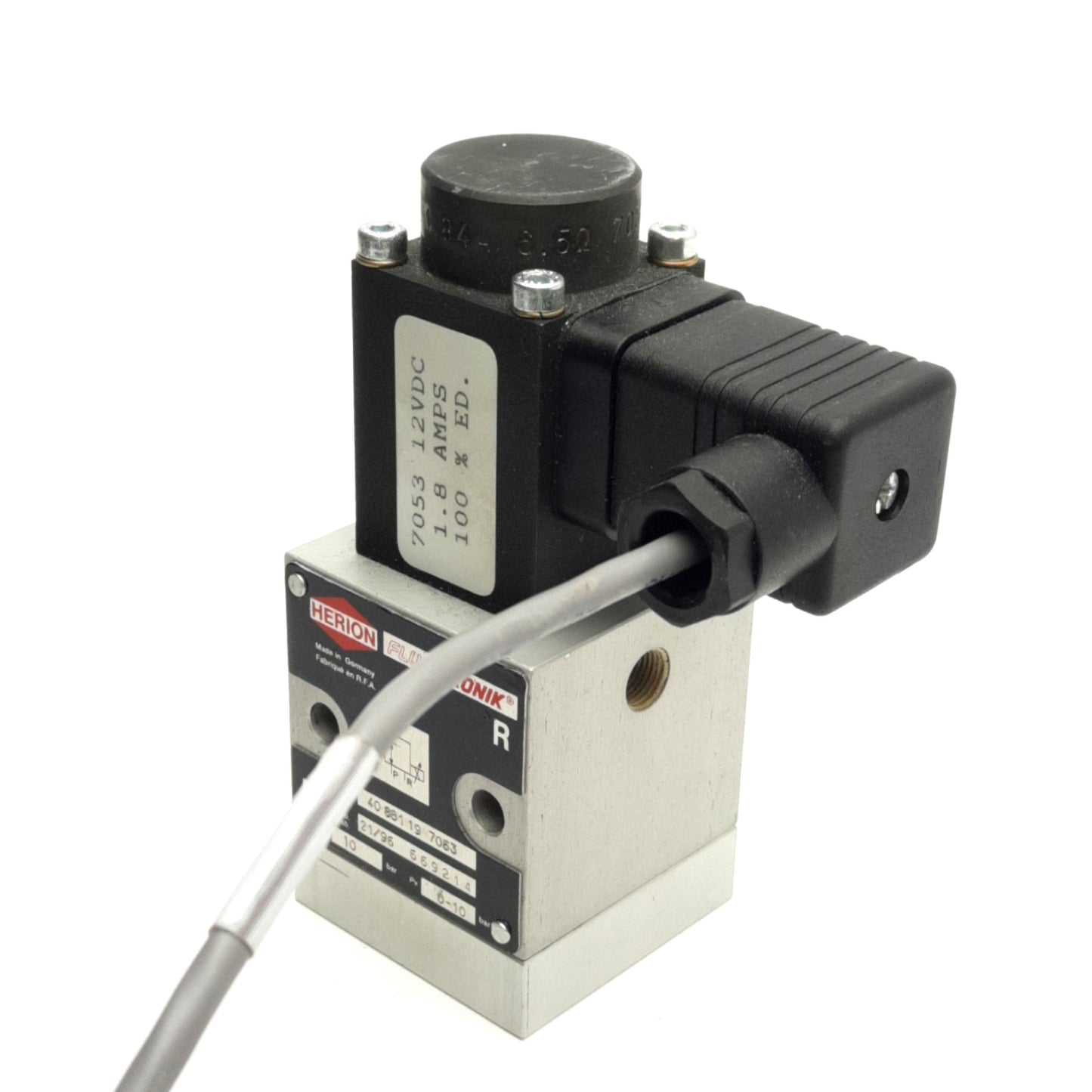 Used Norgren 40-881-19-7053 Herion Solenoid Valve, G1/8 Thread, 0-10bar, 12VDC Coil