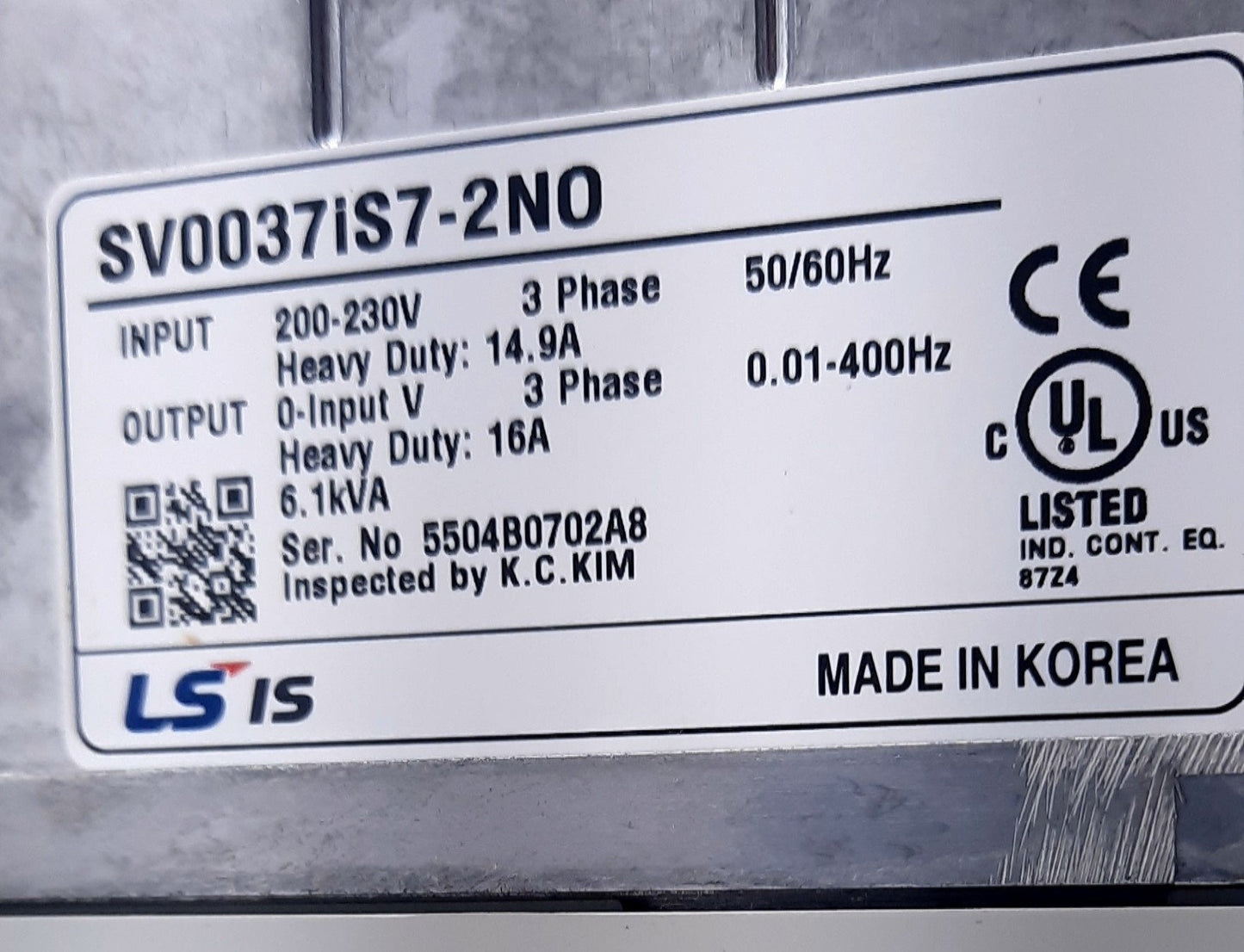 New LS Electric SV0037IS7-2NO Variable Frequency Drive 3 Phase 240VAC 16A 24A