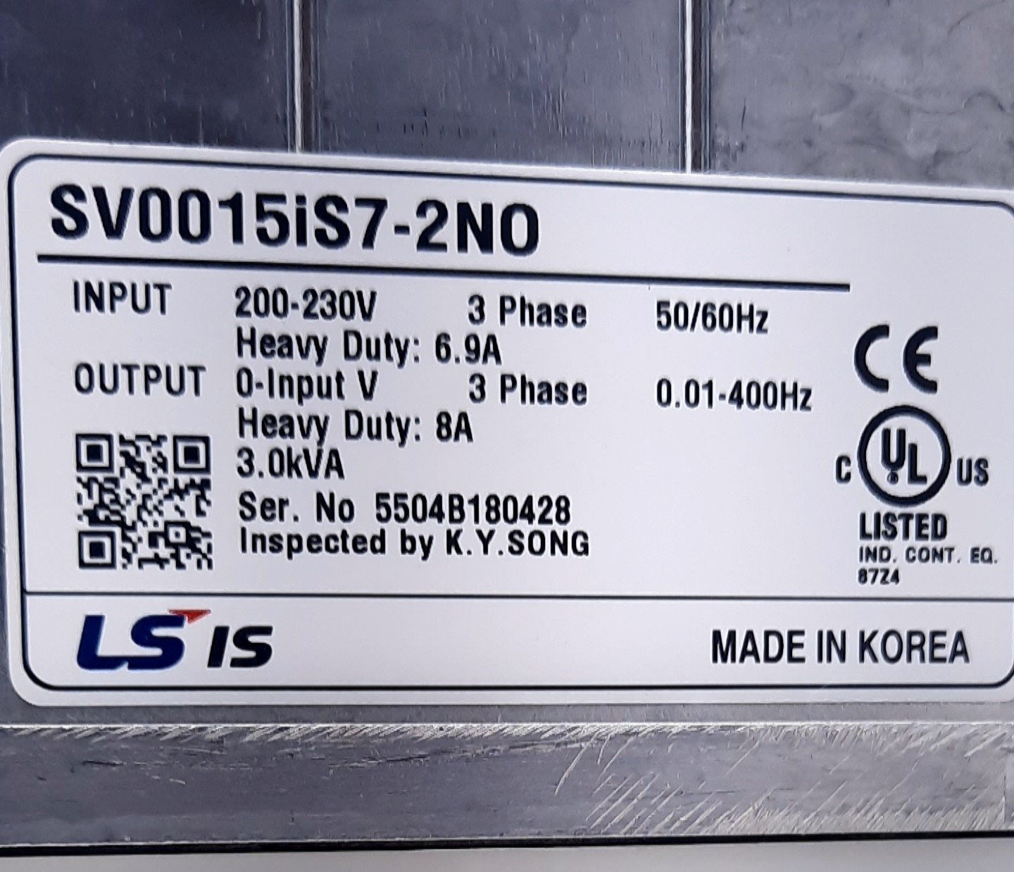 New LS Electric SV0015IS7-2NO Variable Frequency Drive 3 Phase 240VAC 12A 8A