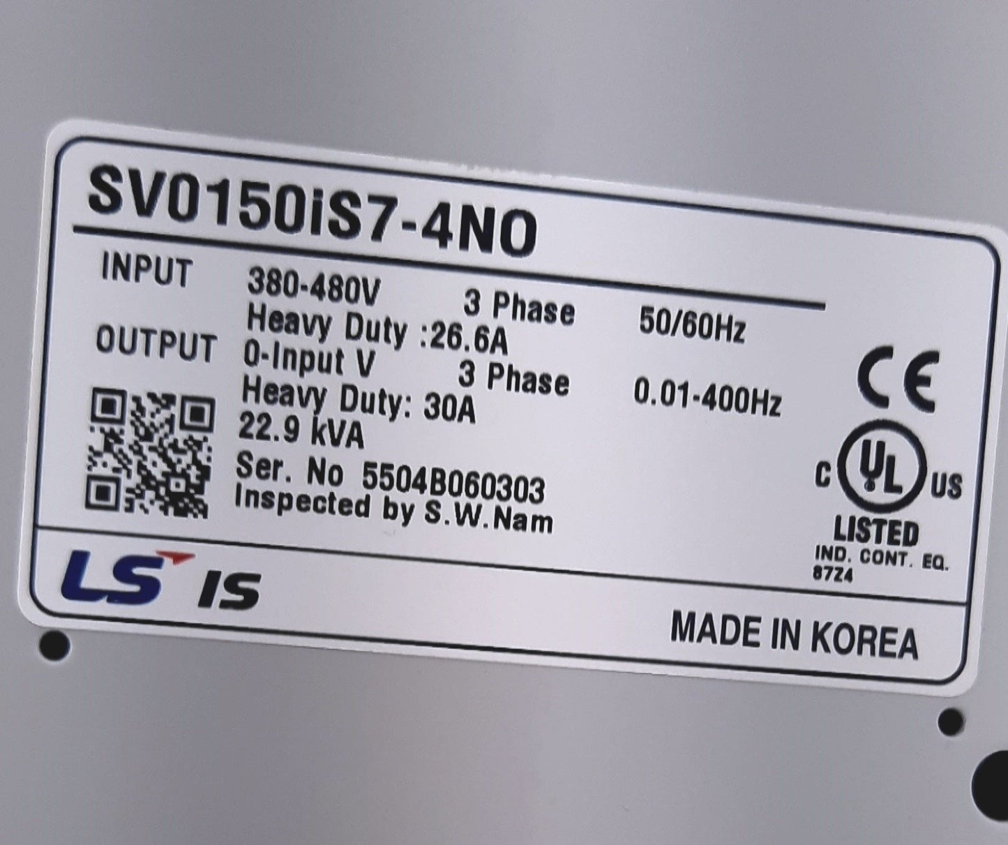New LS Electric SV0150IS7-4NO Variable Frequency Drive 3 Phase 480VAC 30A 39A
