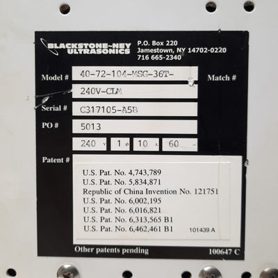 Used Blackstone-NEY multiSonic Ultrasonic Generator, 40/72/104/170kHz, 208VAC 15A