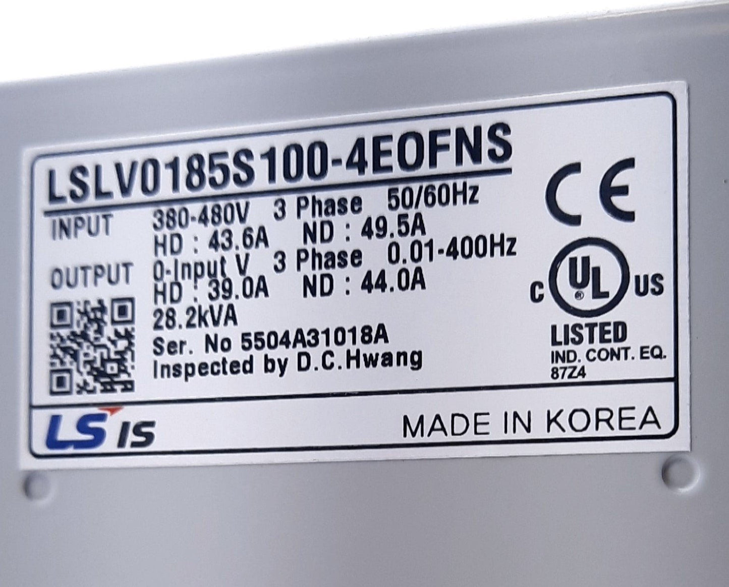 New LS Electric LSLV0185S100-4EOFNS Variable Frequency Drive 3 Phase 480VAC 44A 39A